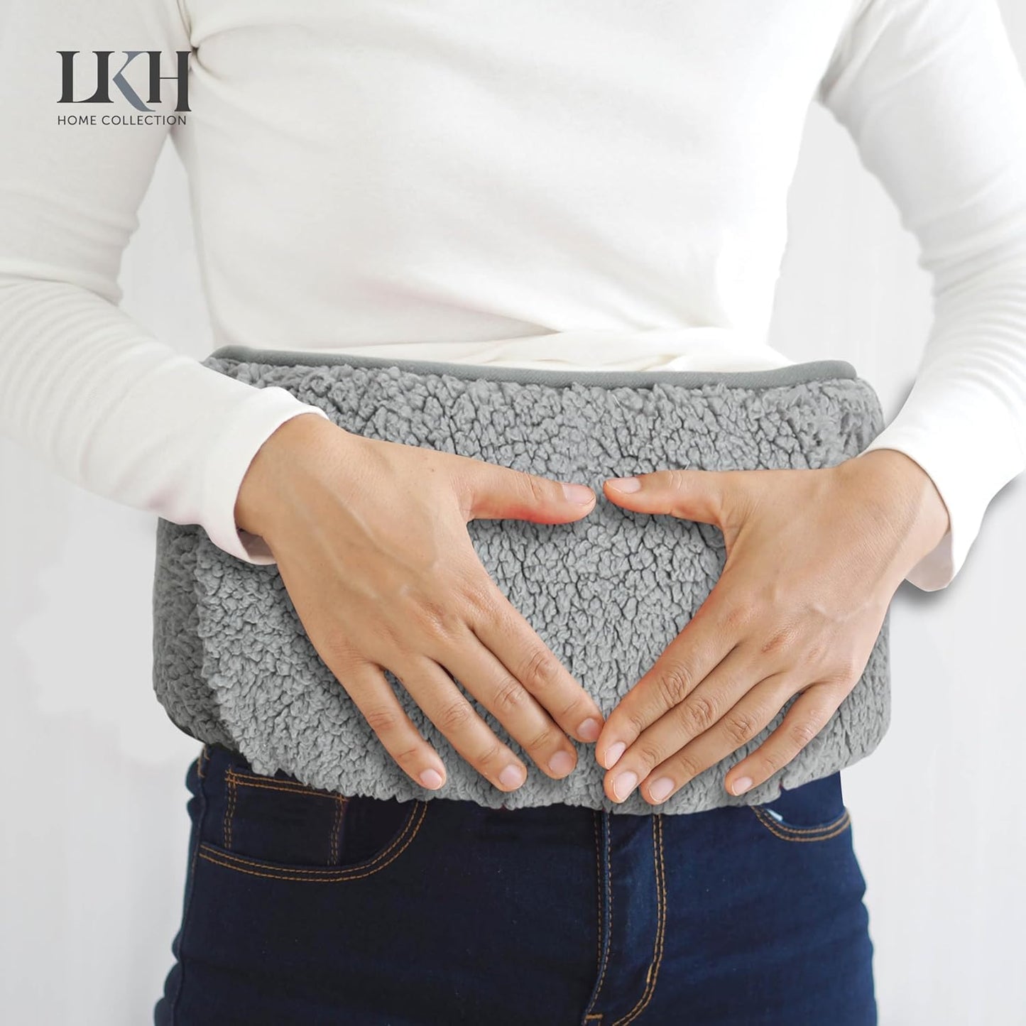 LKH Wearable Hot Water Bottle with Cover UK – 1Litre Wrap around Hot Water Bottles for Adults, Kids, Teens, Women | with Adjustable Belt, Luxurious Sherpa, and Removable Washable Cover