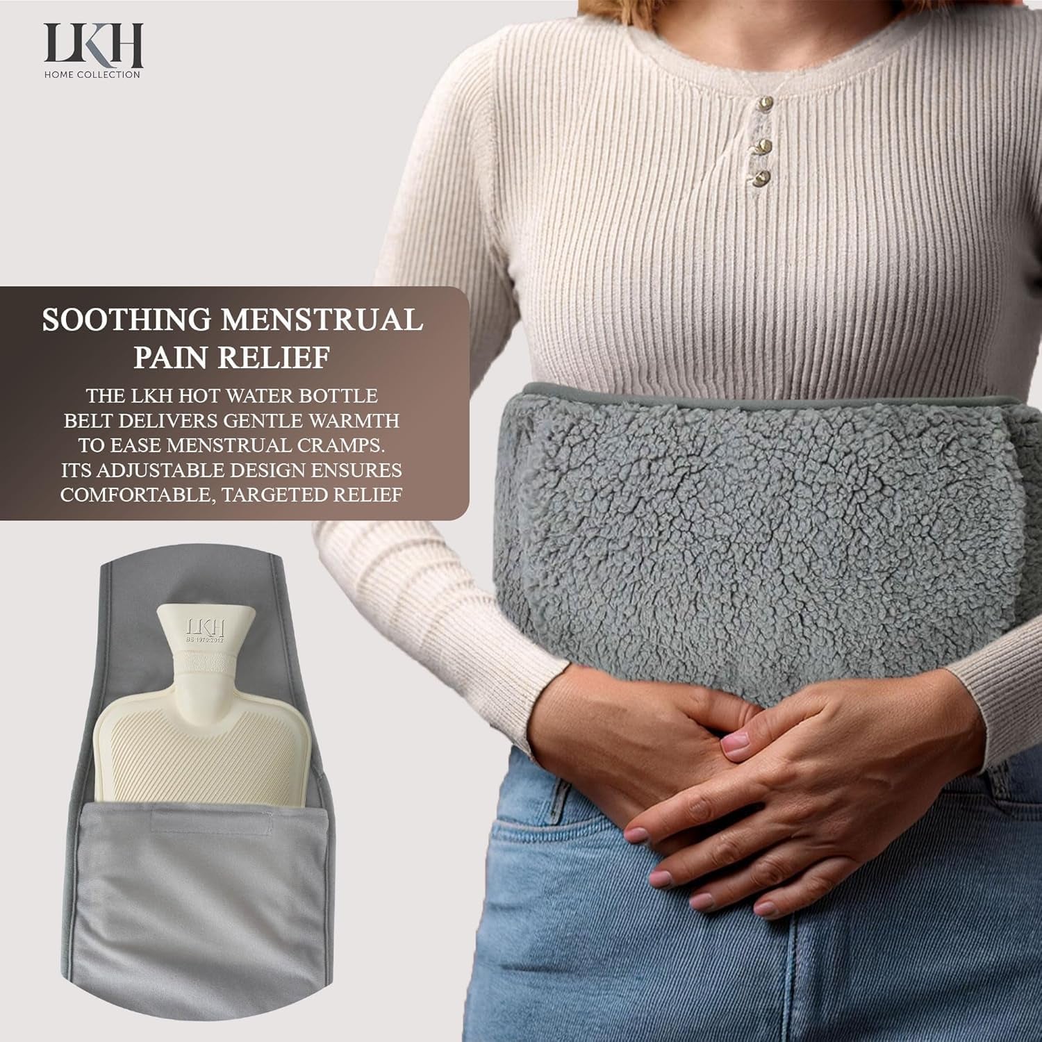 LKH Wearable Hot Water Bottle with Cover UK – 1Litre Wrap around Hot Water Bottles for Adults, Kids, Teens, Women | with Adjustable Belt, Luxurious Sherpa, and Removable Washable Cover