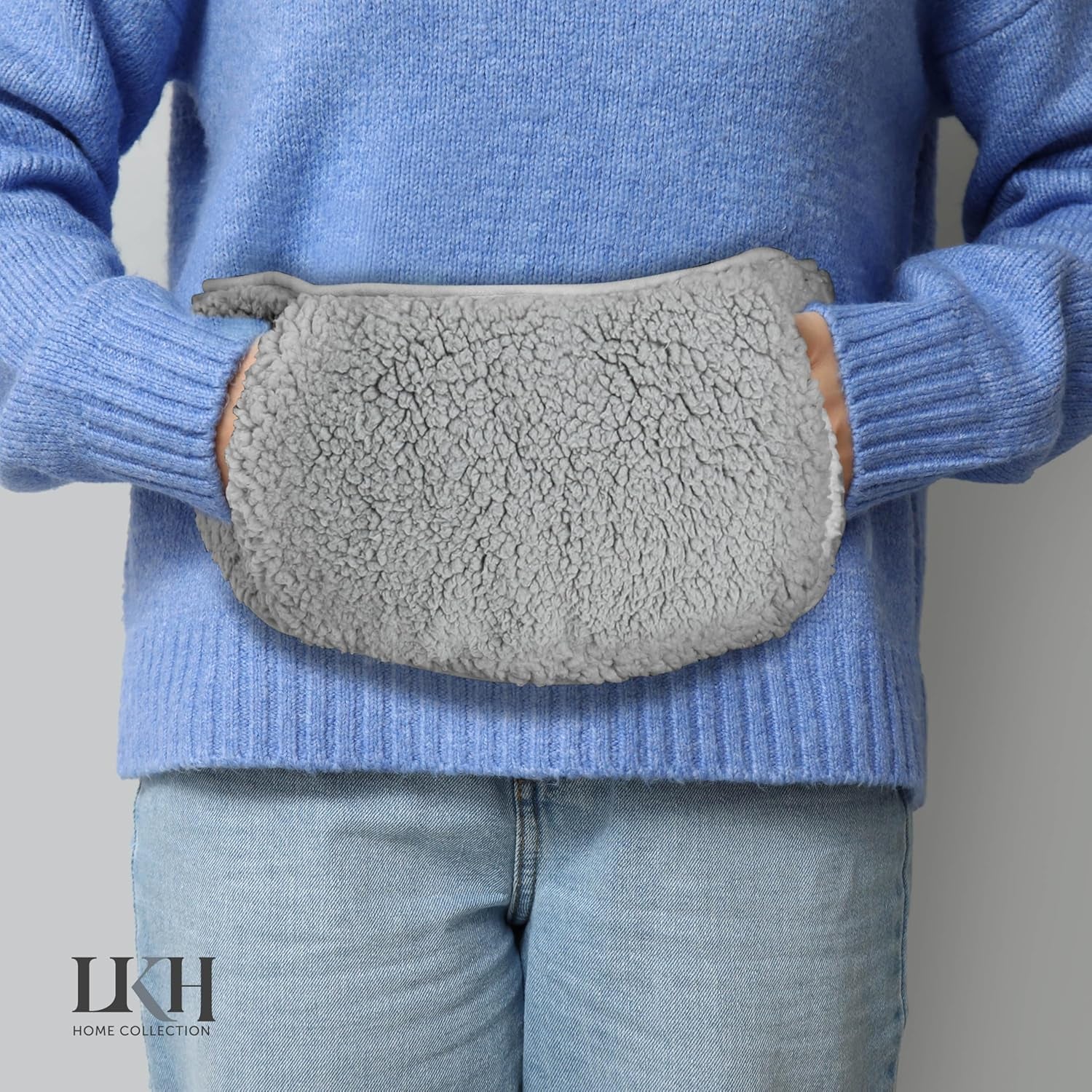 LKH Wearable Hot Water Bottle with Cover UK – 1Litre Wrap around Hot Water Bottles for Adults, Kids, Teens, Women | with Adjustable Belt, Luxurious Sherpa, and Removable Washable Cover