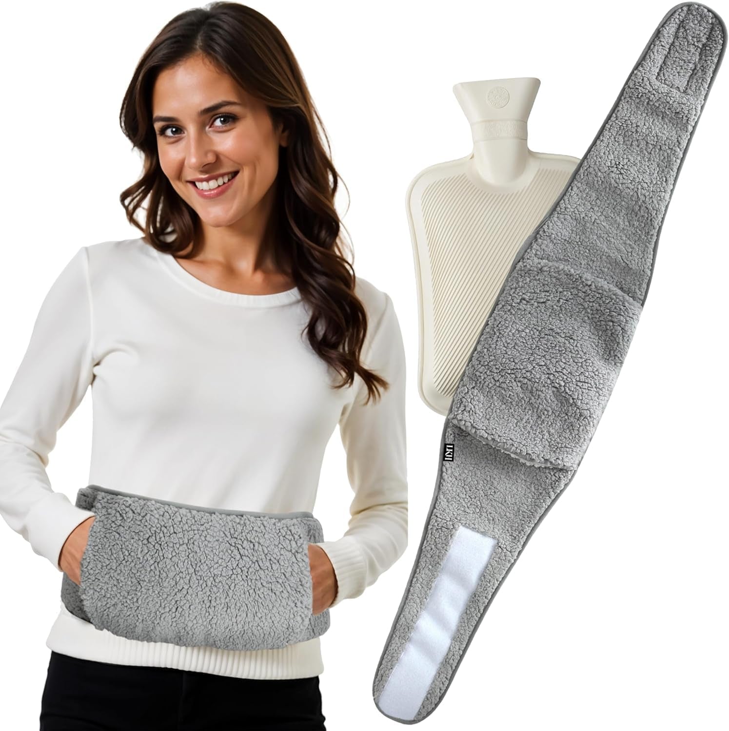 LKH Wearable Hot Water Bottle with Cover UK – 1Litre Wrap around Hot Water Bottles for Adults, Kids, Teens, Women | with Adjustable Belt, Luxurious Sherpa, and Removable Washable Cover