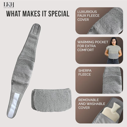 LKH Wearable Hot Water Bottle with Cover UK – 1Litre Wrap around Hot Water Bottles for Adults, Kids, Teens, Women | with Adjustable Belt, Luxurious Sherpa, and Removable Washable Cover